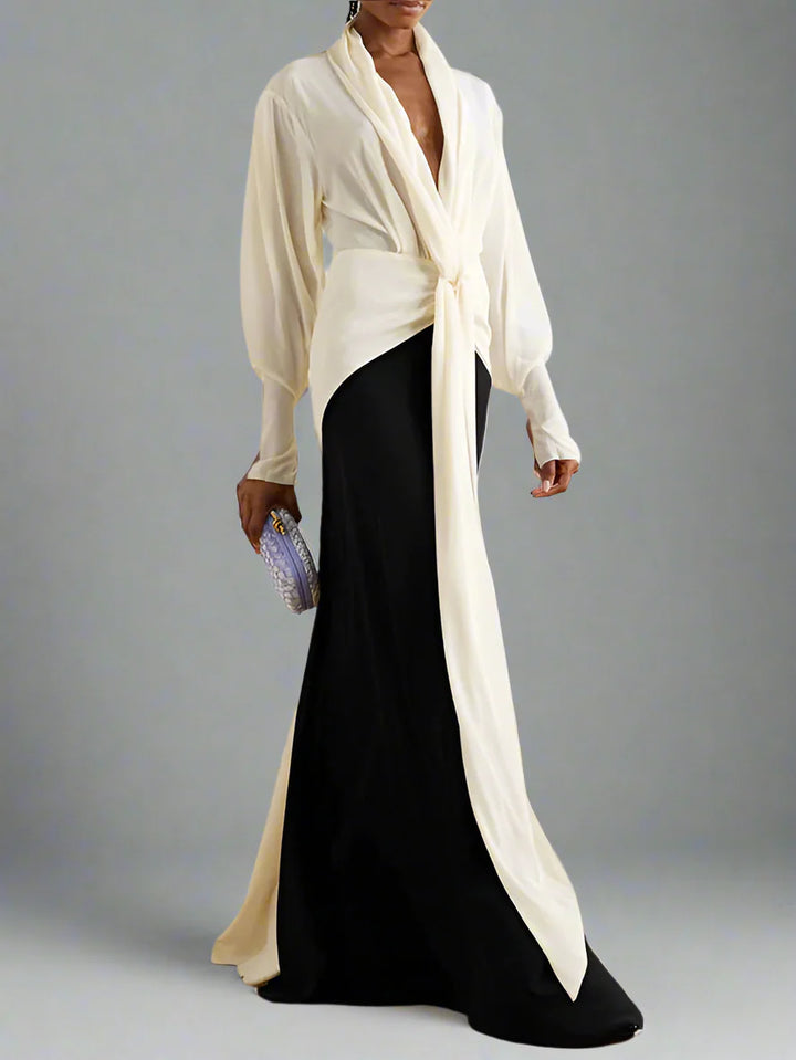 two-tone knotted drape gown – ODD- Slven