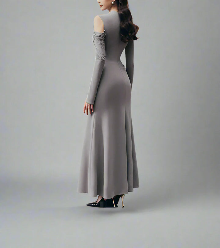 one-sleeve draped satin dress with cut-out shoulder - Magena-1
