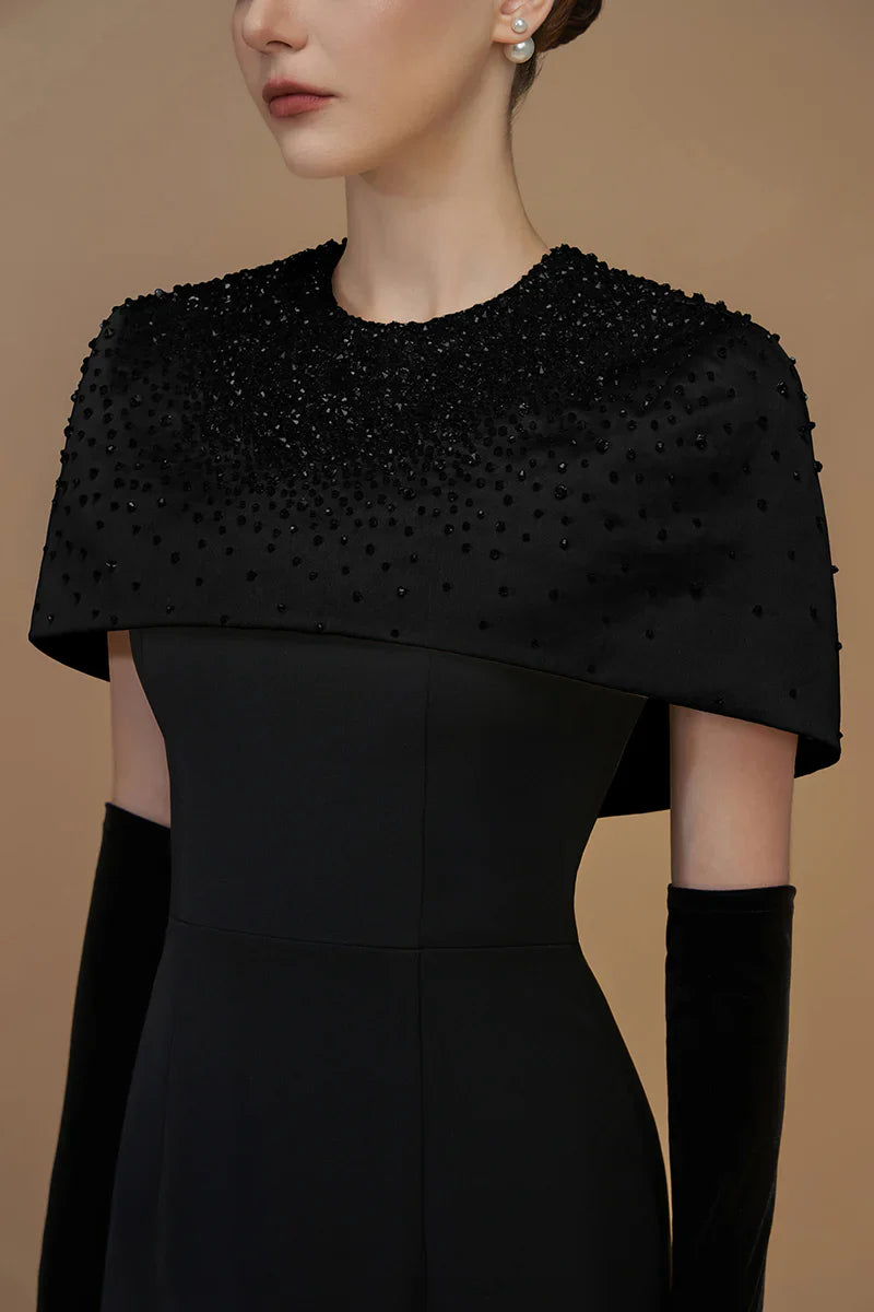 embellished mini-cape column gown – ADRIANA
