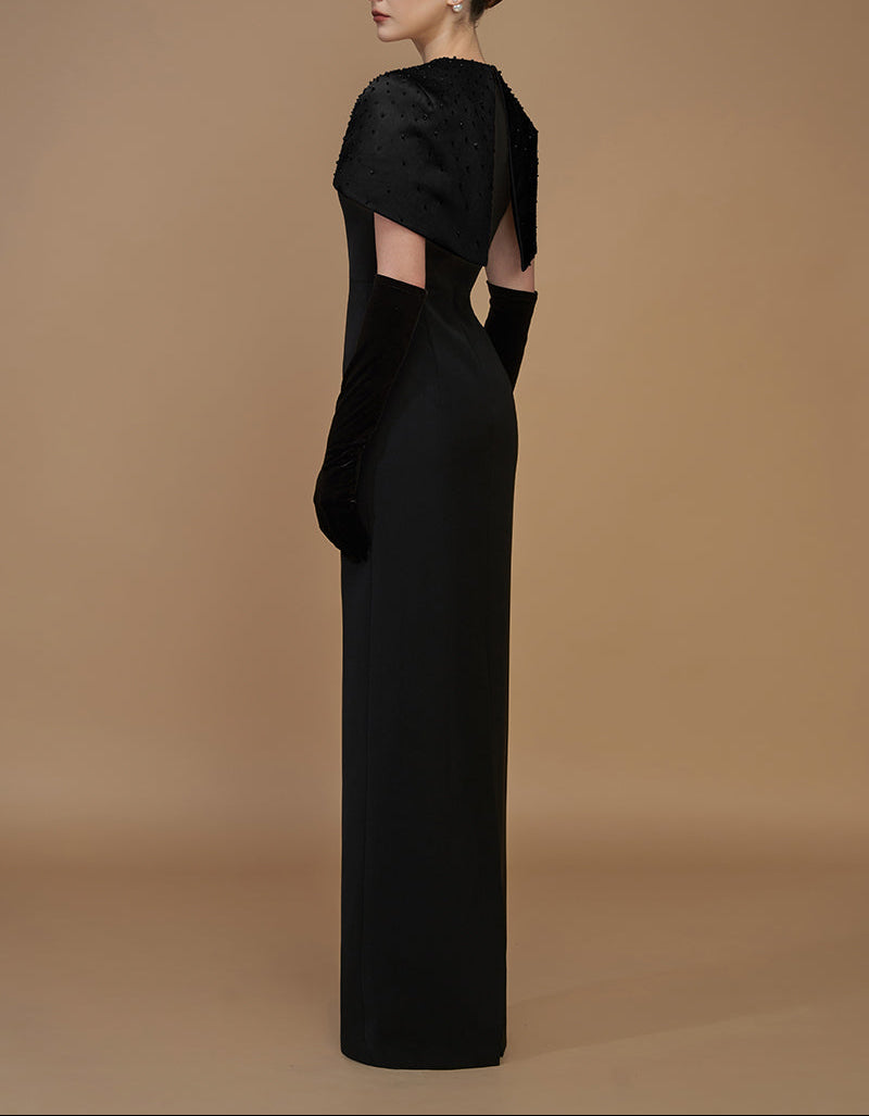 embellished mini-cape column gown – ADRIANA