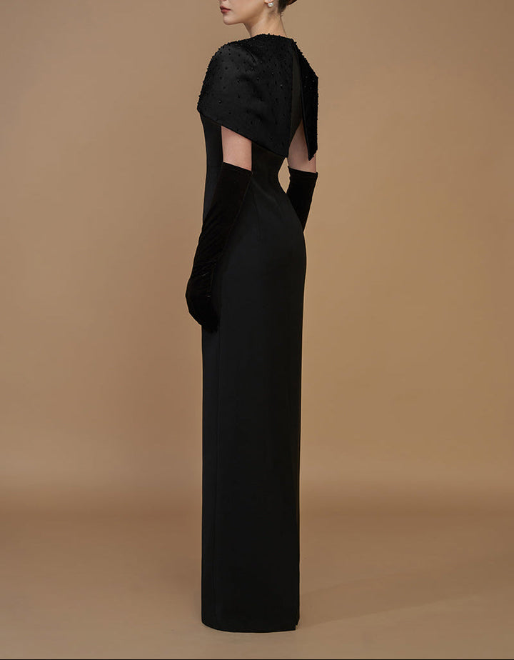 embellished mini-cape column gown – ADRIANA