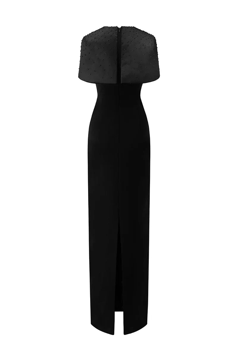 embellished mini-cape column gown – ADRIANA