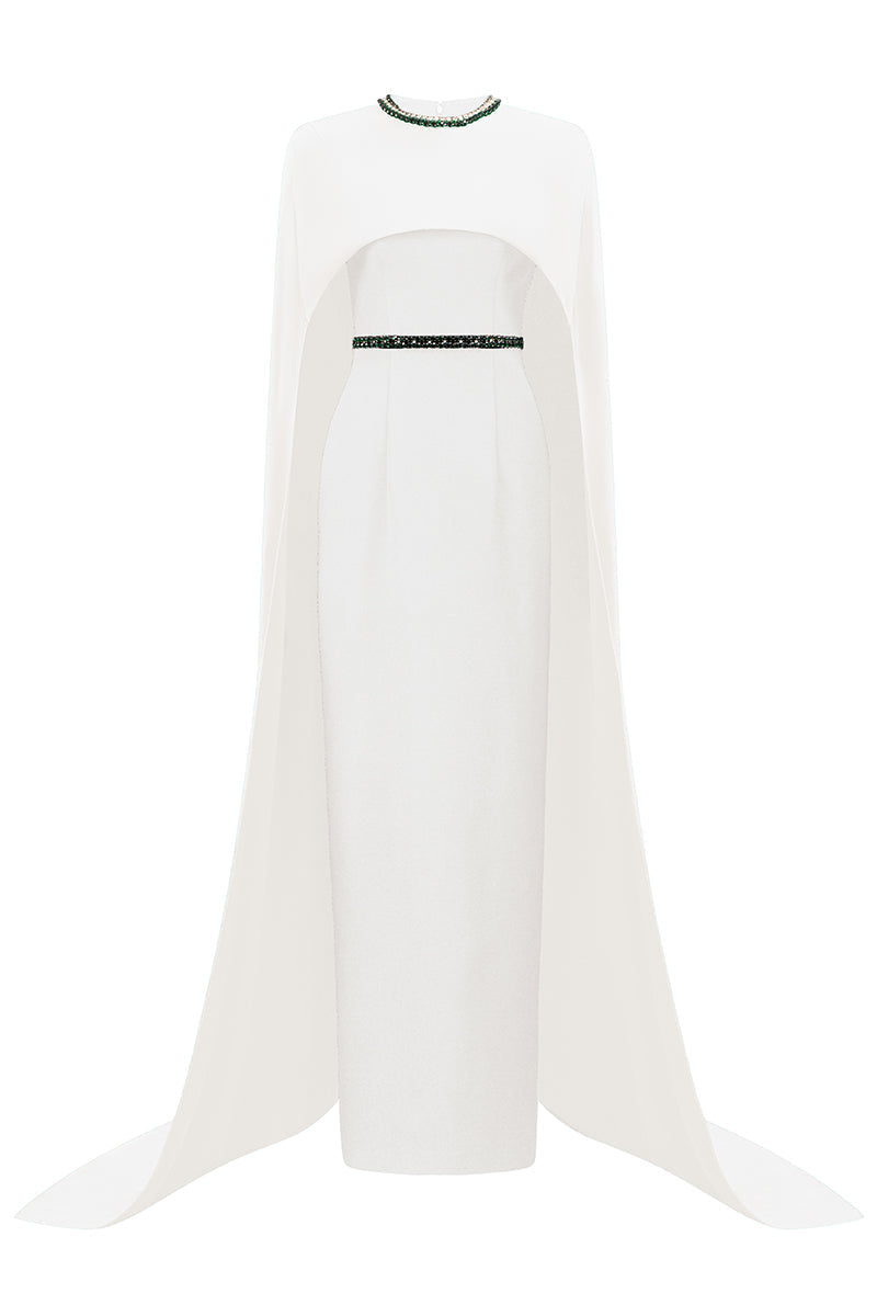 embellished cape gown with emerald accents – ESMERALDA