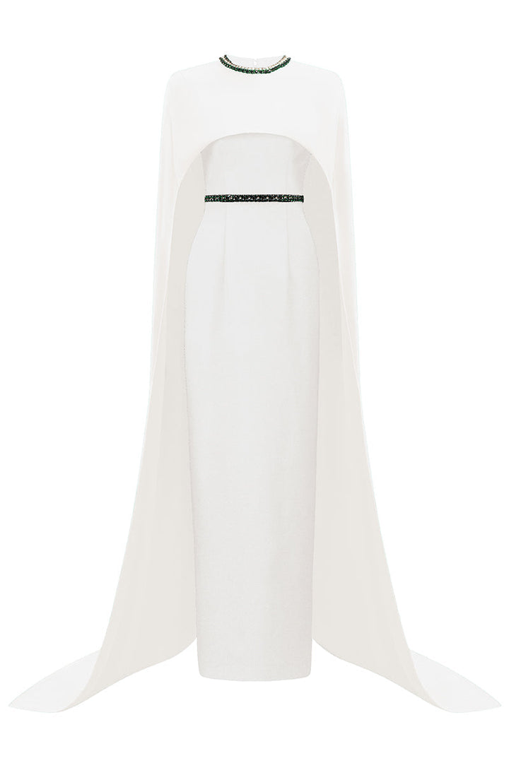 embellished cape gown with emerald accents – ESMERALDA