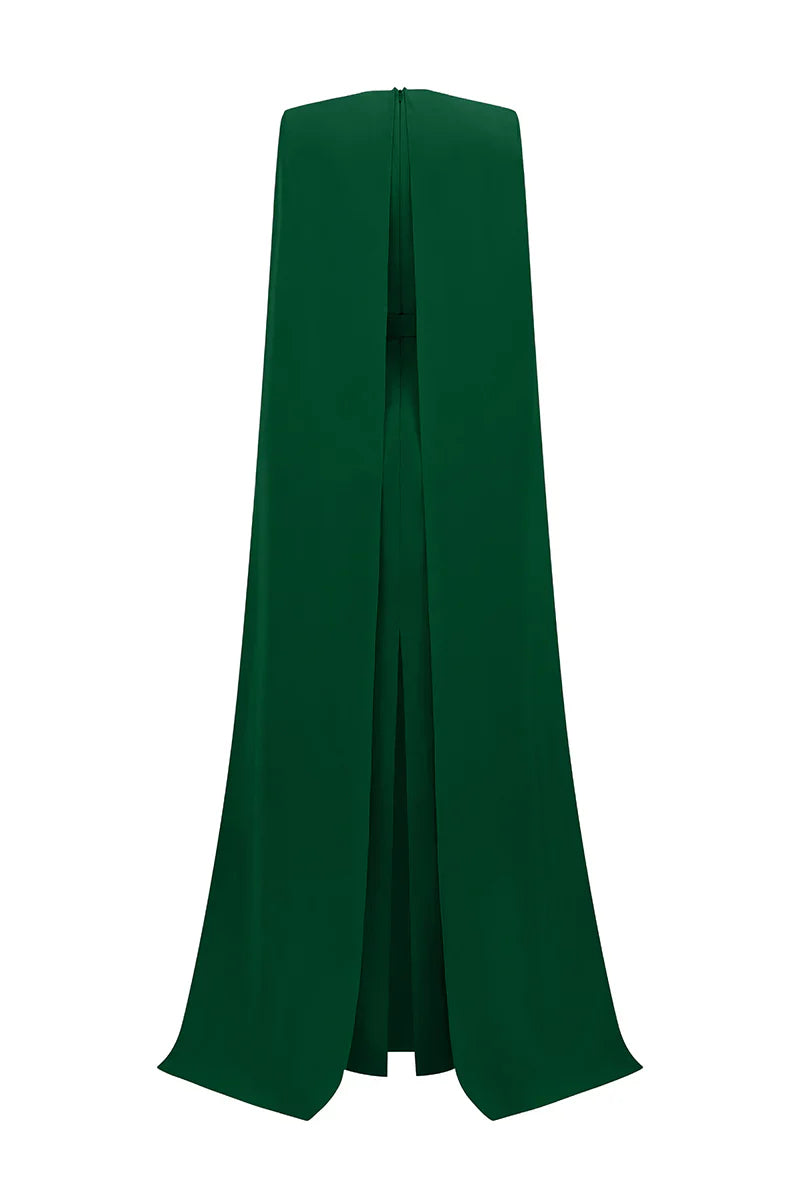 beaded cape gown with plunging neckline – SERAPHINA