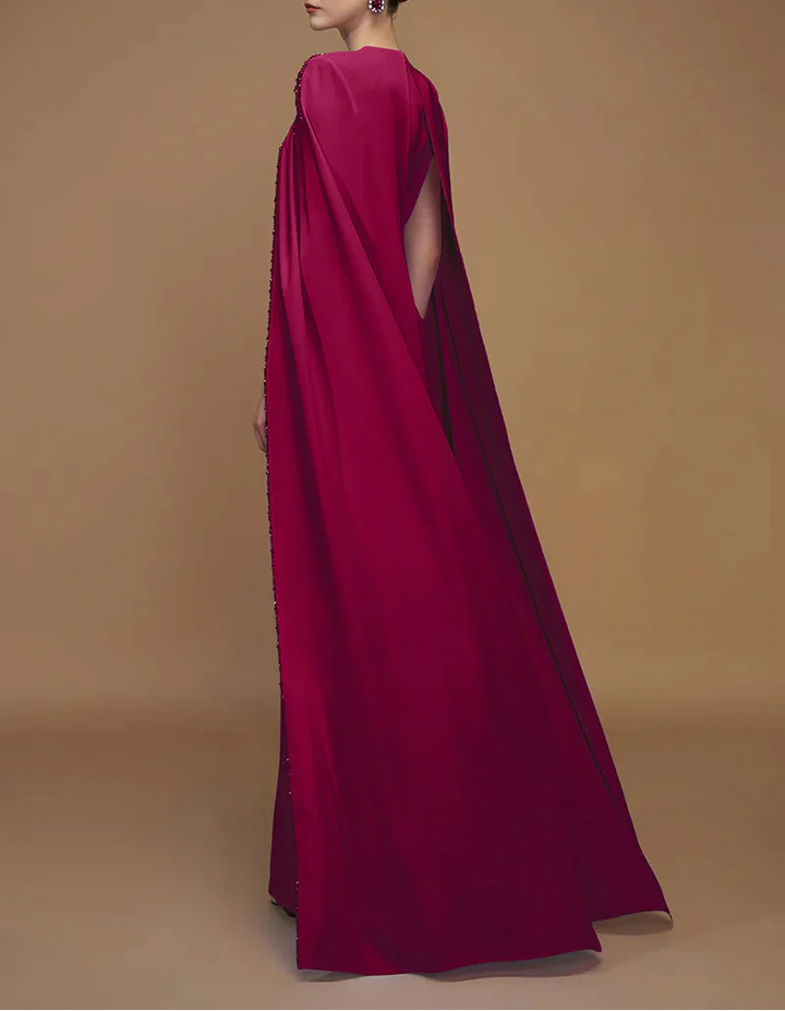 beaded cape gown with plunging neckline – RUBINA