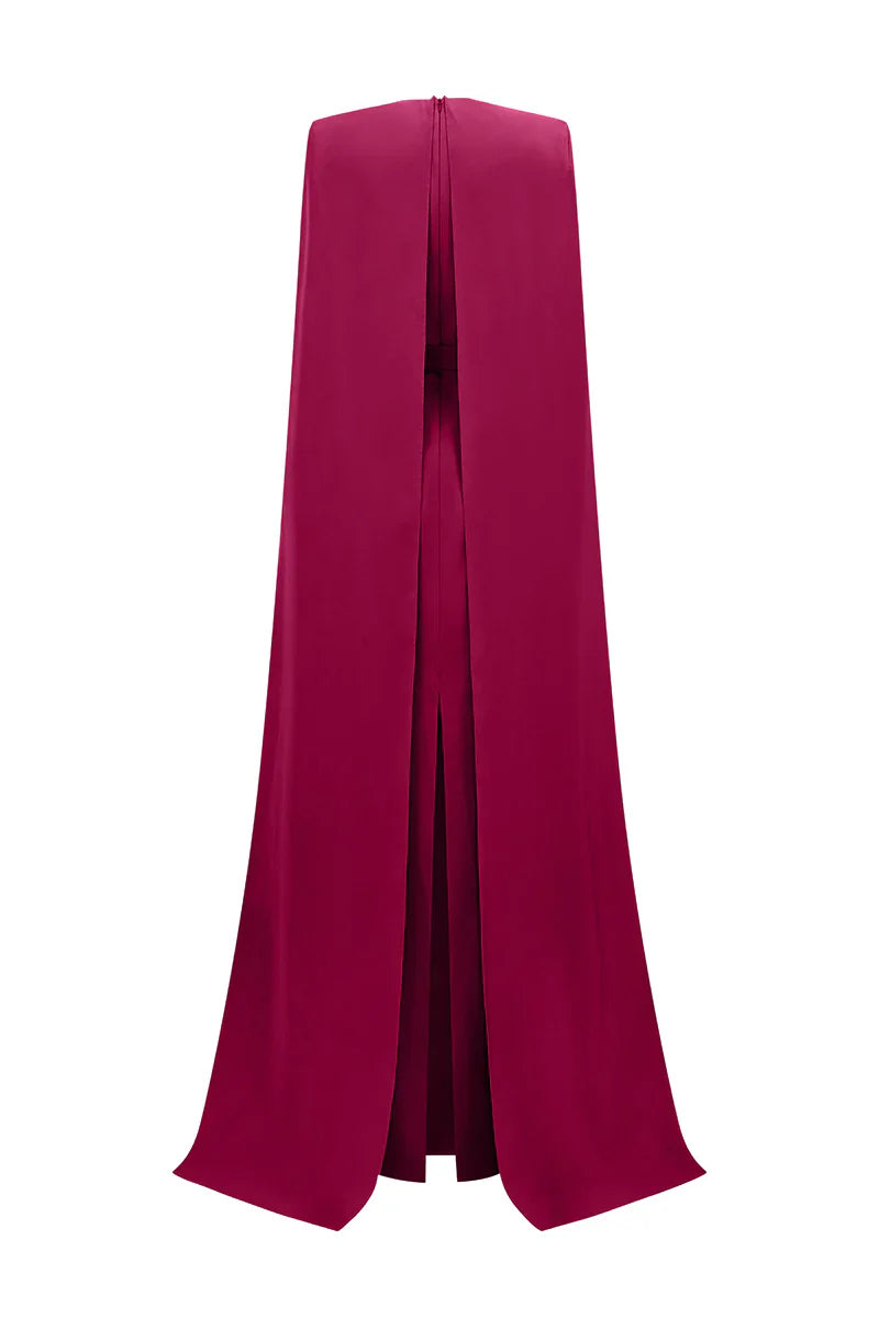beaded cape gown with plunging neckline – RUBINA