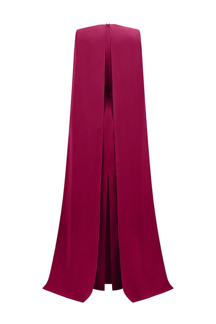 beaded cape gown with plunging neckline – RUBINA