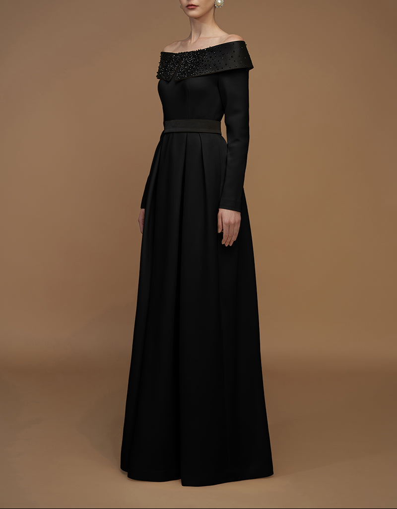 off-shoulder embellished gown with long sleeves – VESPERA-1