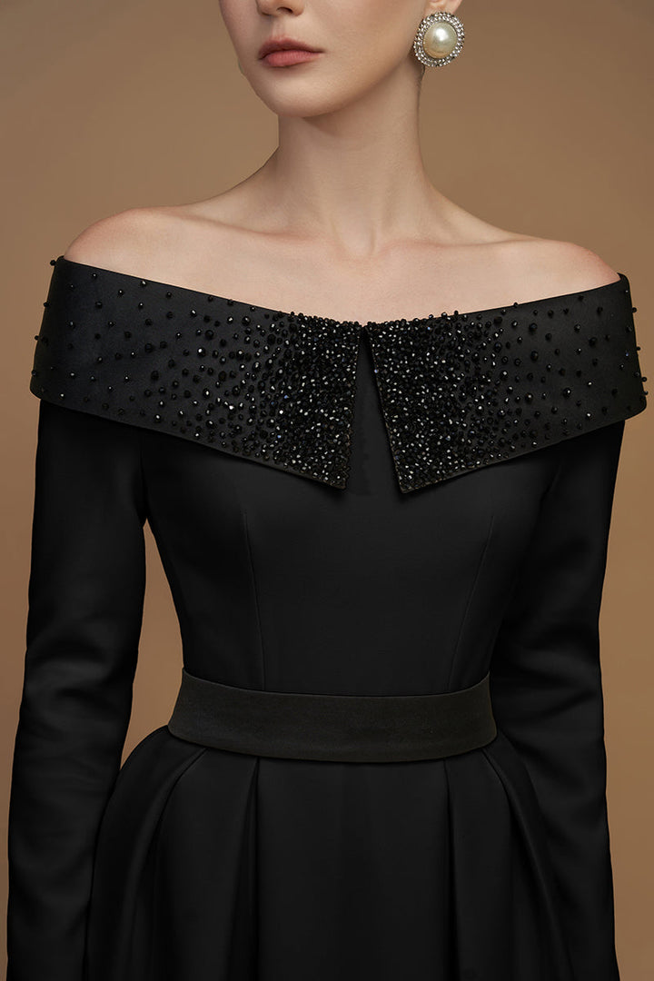 off-shoulder embellished gown with long sleeves – VESPERA-1