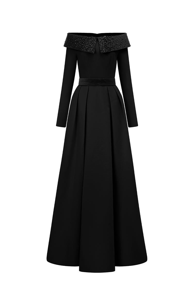 off-shoulder embellished gown with long sleeves – VESPERA-1