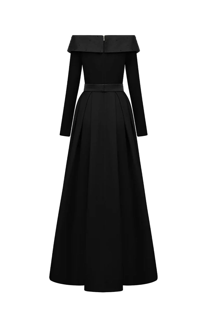 off-shoulder embellished gown with long sleeves – VESPERA-1