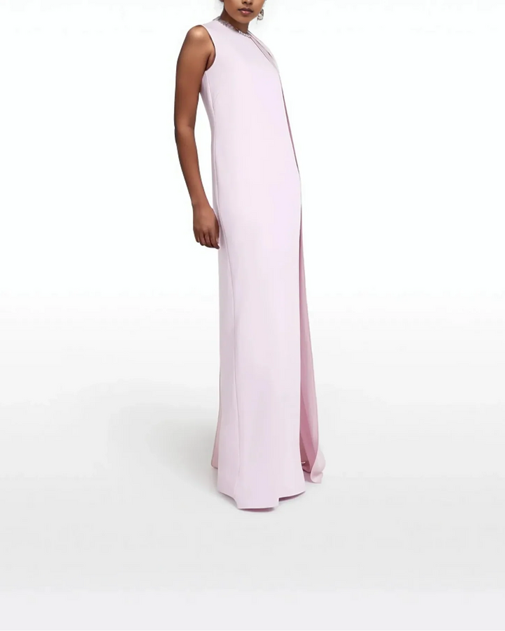 Sleeveless column gown with cascading side cape – ODD- Neiven