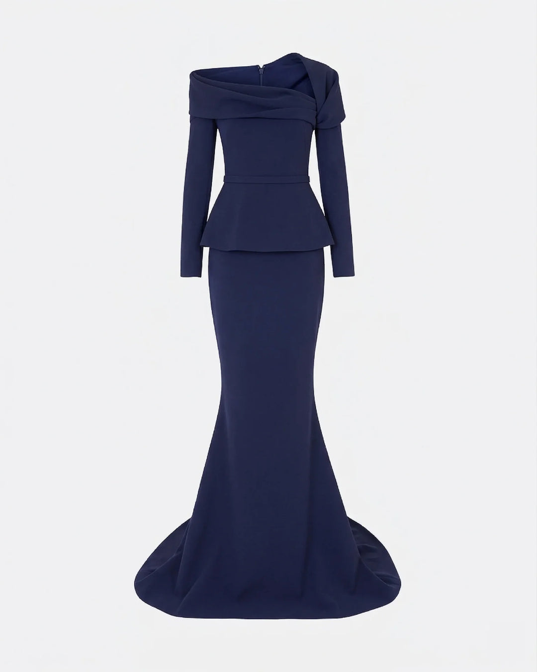 off-shoulder draped gown with peplum waist – SERENL-1