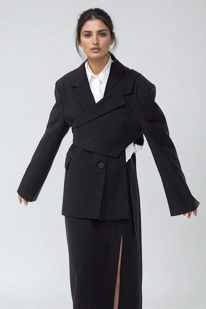 Ace Deconstruct Removable Asymmetric Blazer In Black