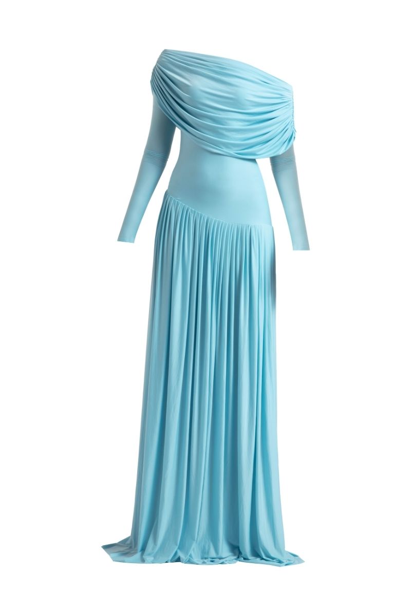 off-shoulder draped jersey gown – ARIA-1