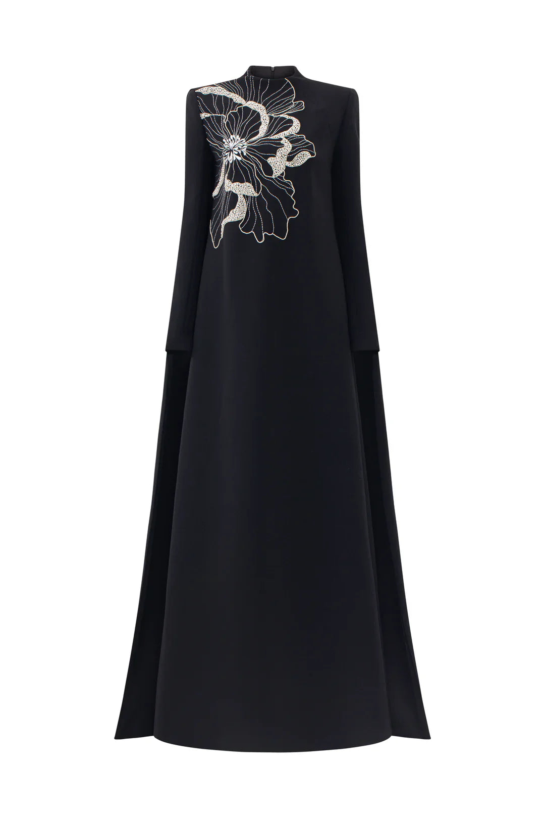 Long-sleeve flared dress with floral embellishment - BLOOM-1