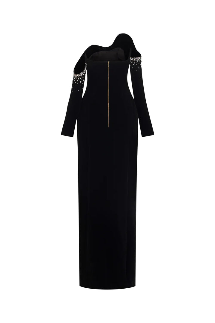 Long-Sleeve Column Dress with Crystal Embellishments - Marilyn