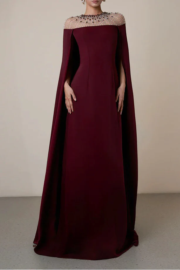 embellished cape gown with crystal neckline – ROYALE
