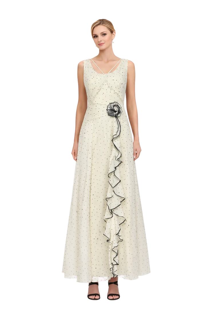 polka dot tulle midi dress with floral waist detail – ELARA