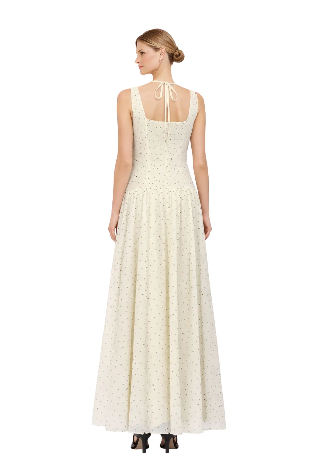 polka dot tulle midi dress with floral waist detail – ELARA