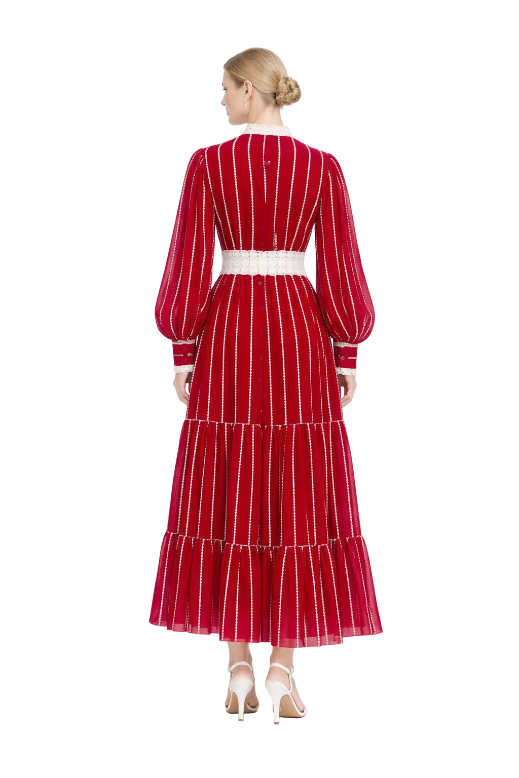 striped lace maxi dress with contrast waist band – VALENTINA