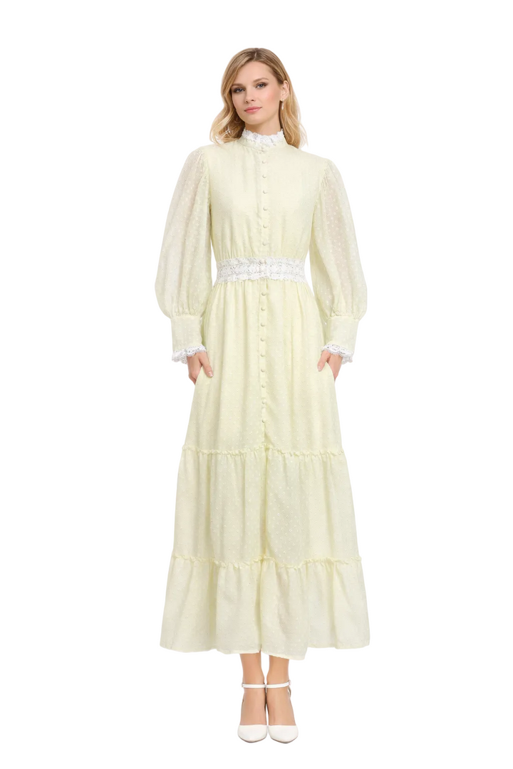 striped lace maxi dress with contrast waist band – VALENTINA