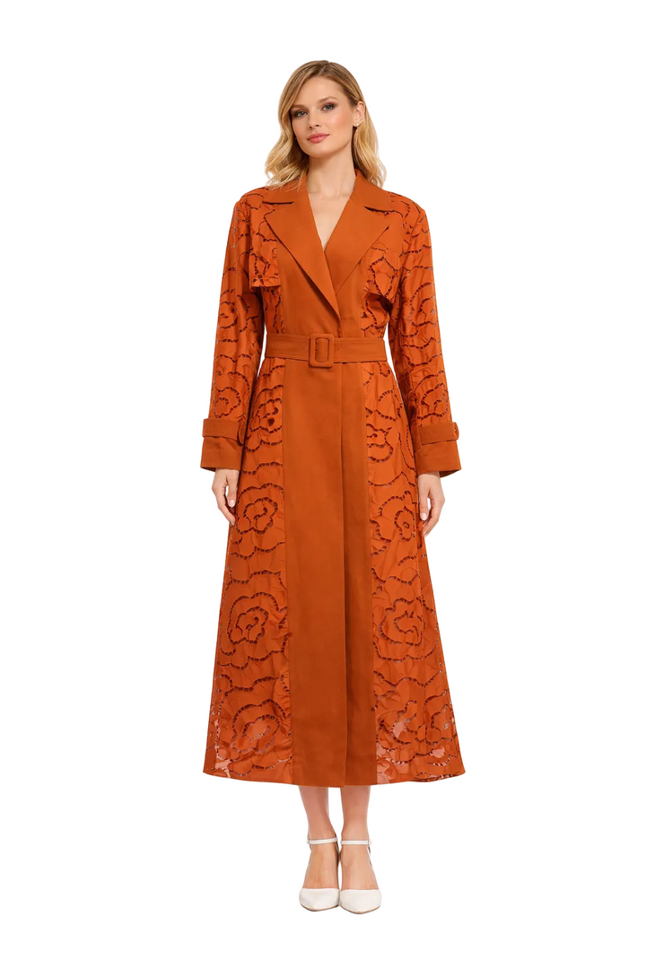 belted lace panel midi coat dress – CAMELIA
