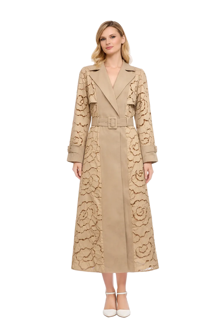 belted lace panel midi coat dress – CAMELIA