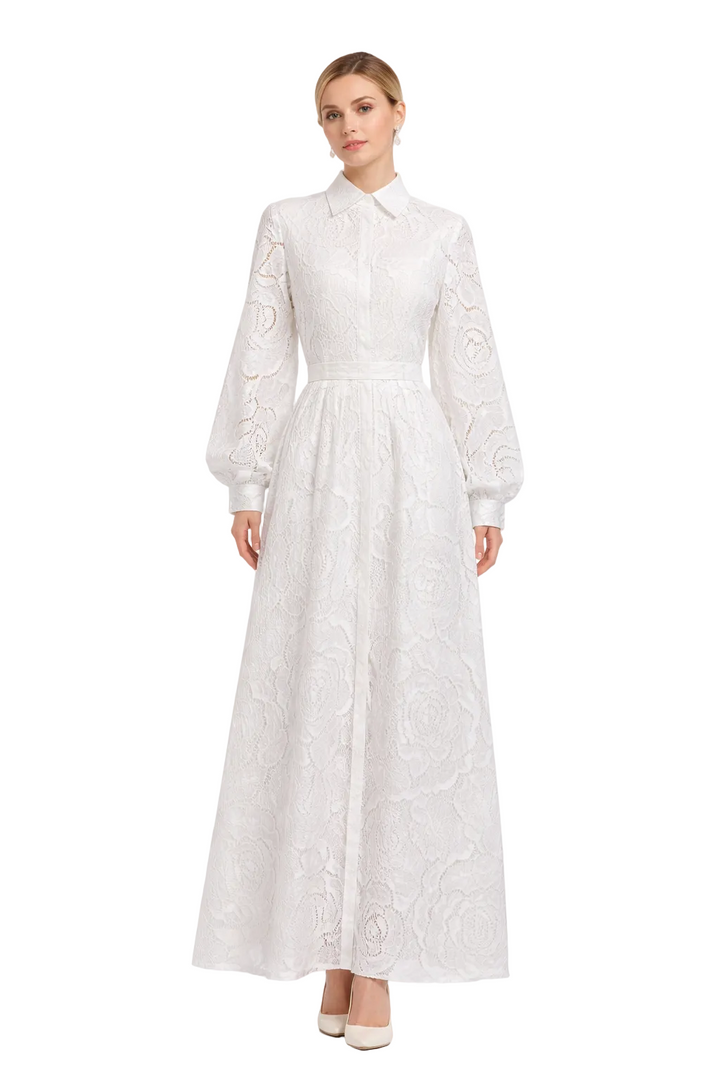 collared lace maxi dress with puff sleeves – DELYA