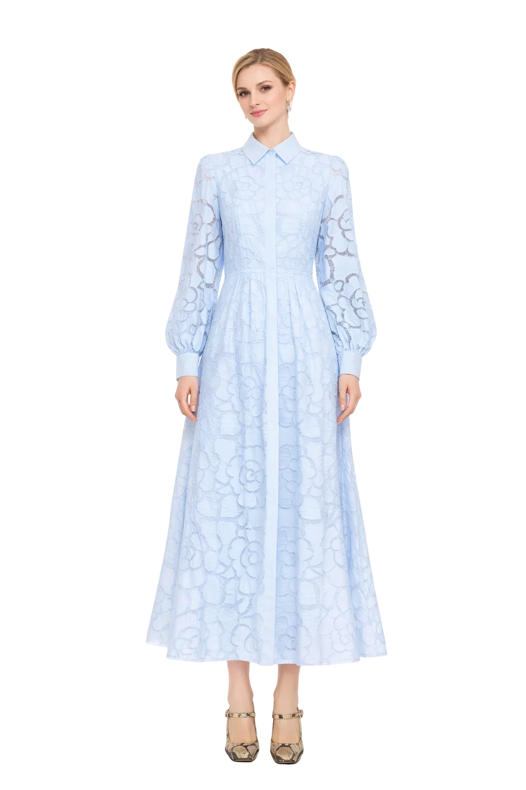 collared lace maxi dress with puff sleeves – DELYA