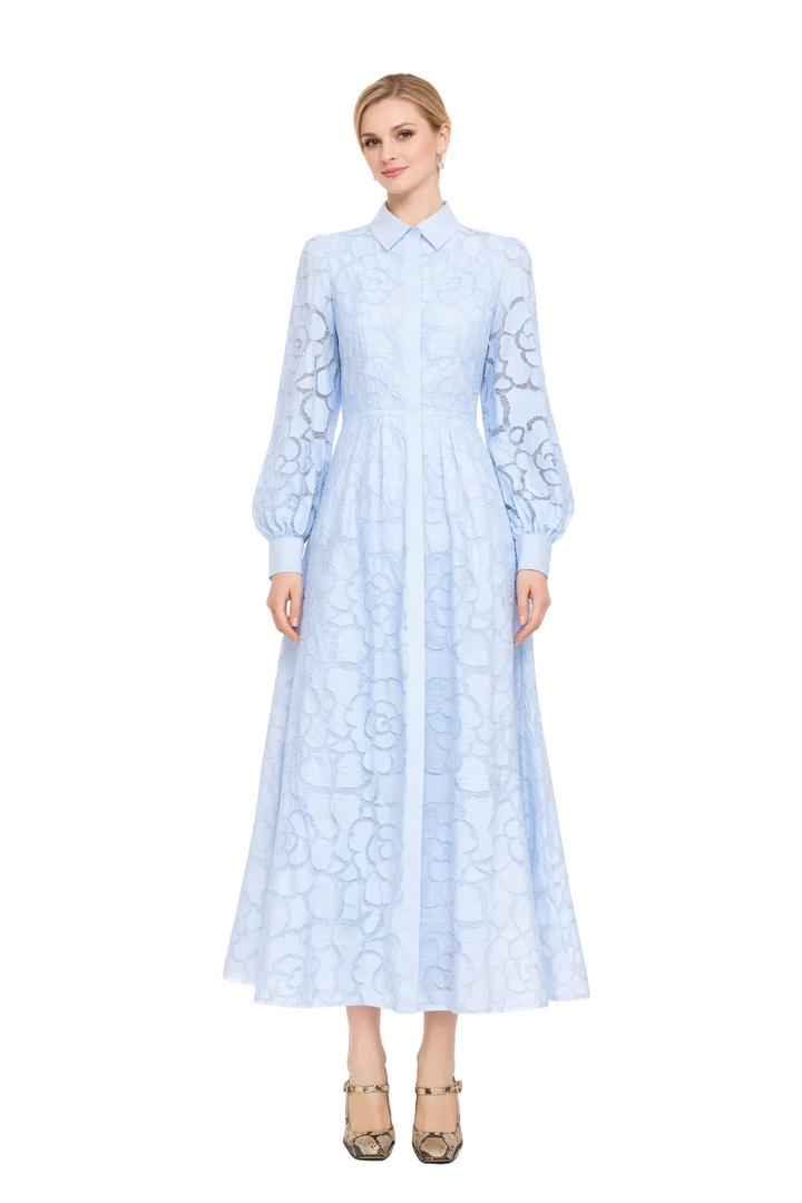 collared lace maxi dress with puff sleeves – DELYA