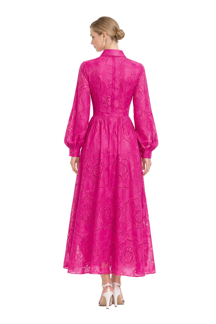 collared lace maxi dress with puff sleeves – DELYA