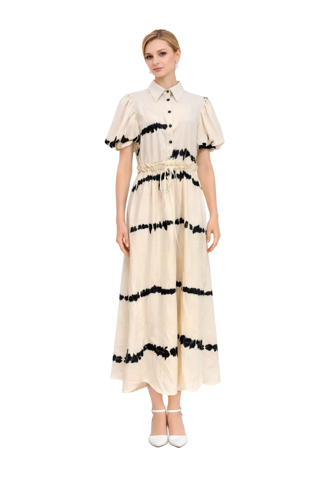 puff sleeve shirt maxi dress with drawstring waist – EMILYA