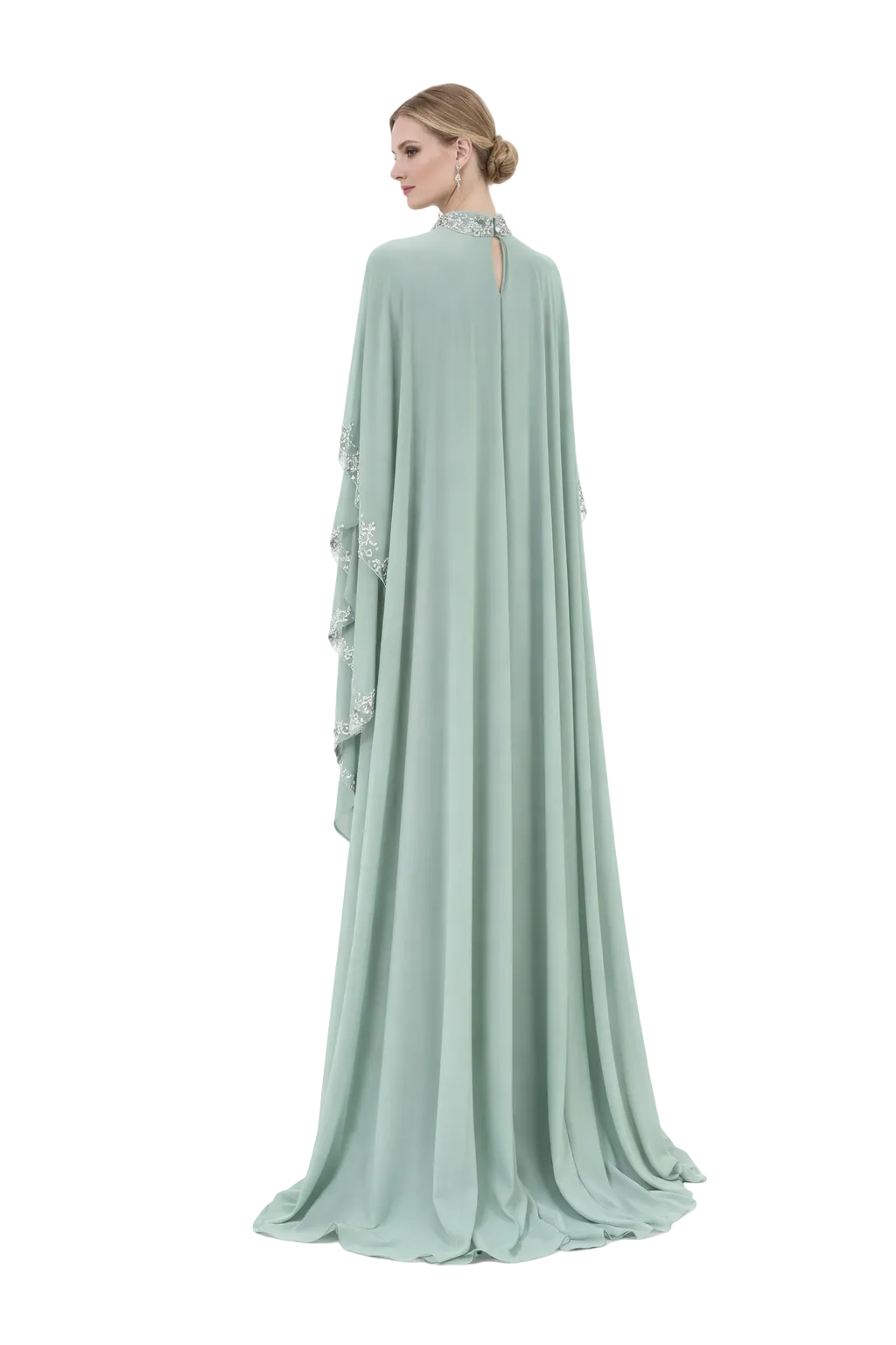 embroidered cape sleeve maxi dress with high neckline – RUBELLA