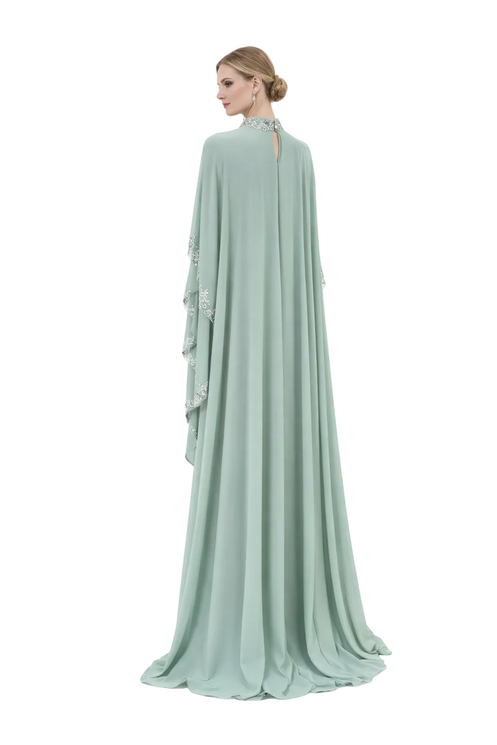 embroidered cape sleeve maxi dress with high neckline – RUBELLA
