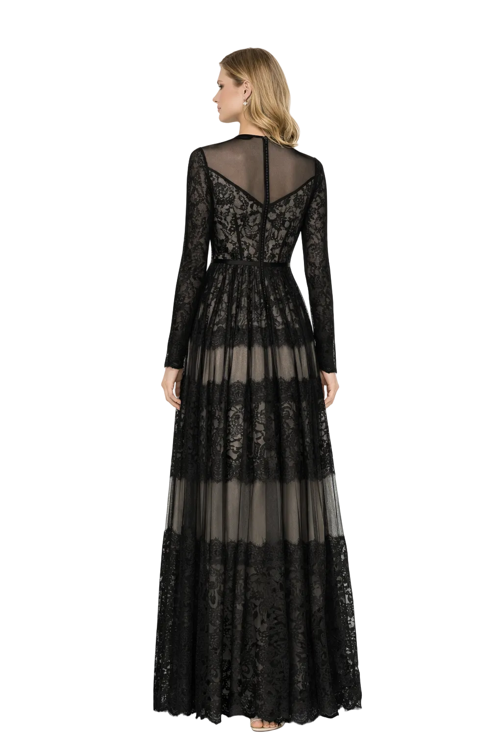 sheer lace maxi dress with illusion neckline – OBSCURA