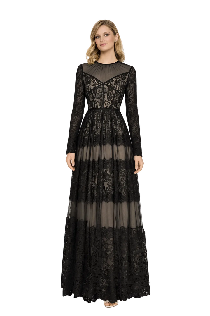 sheer lace maxi dress with illusion neckline – OBSCURA