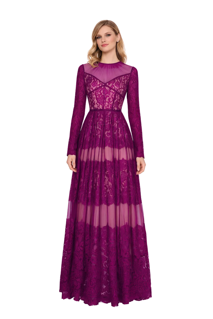 sheer lace maxi dress with illusion neckline – OBSCURA