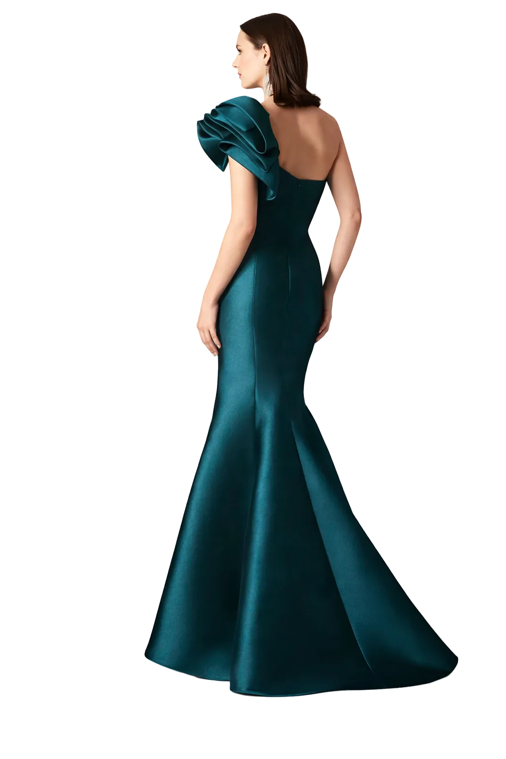 one-shoulder satin mermaid dress with sculpted floral detail – EMEOM