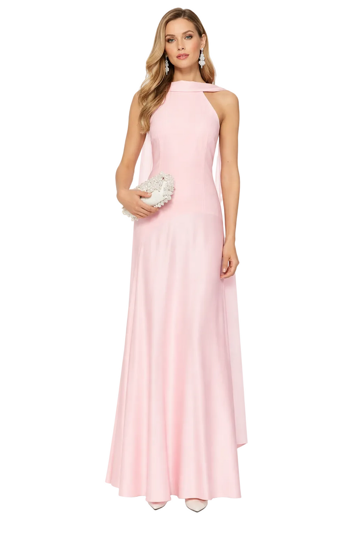 halter neck chiffon maxi dress with open shoulder detail – VEIL