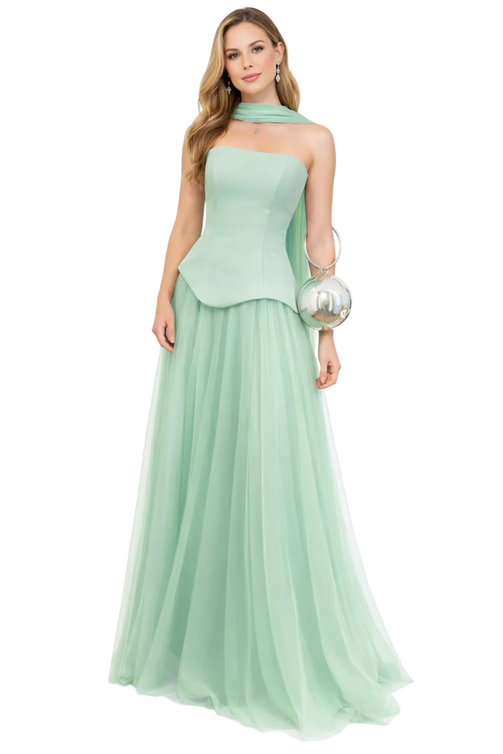 strapless corset tulle maxi dress with layered skirt – MINT