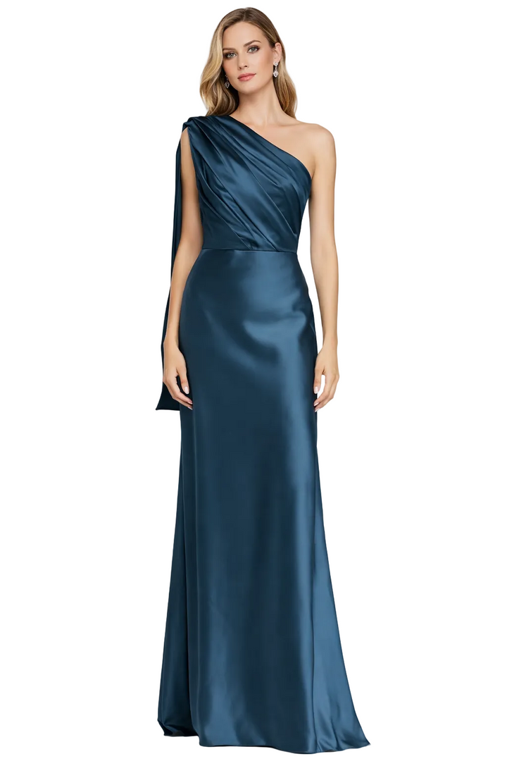 one-shoulder draped satin column dress with flowing cape – ROTTA