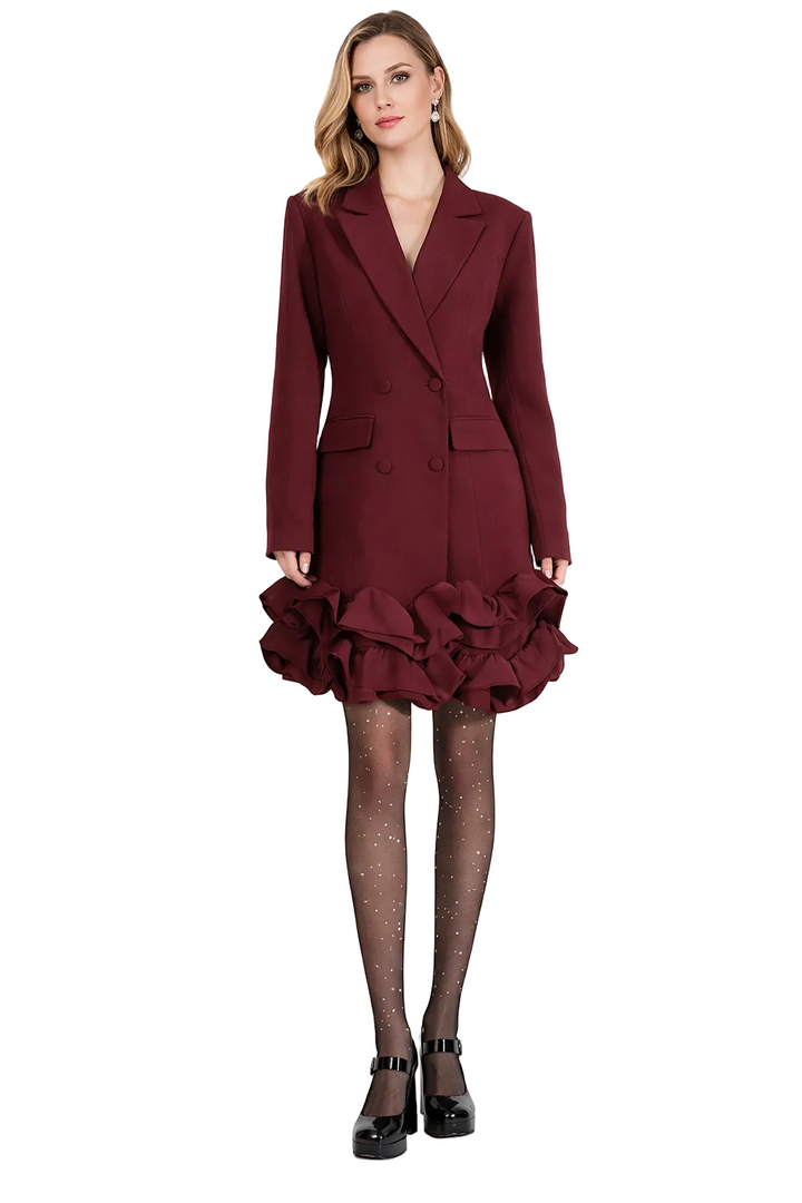 double-breasted blazer mini dress with ruffle hem – BURGU