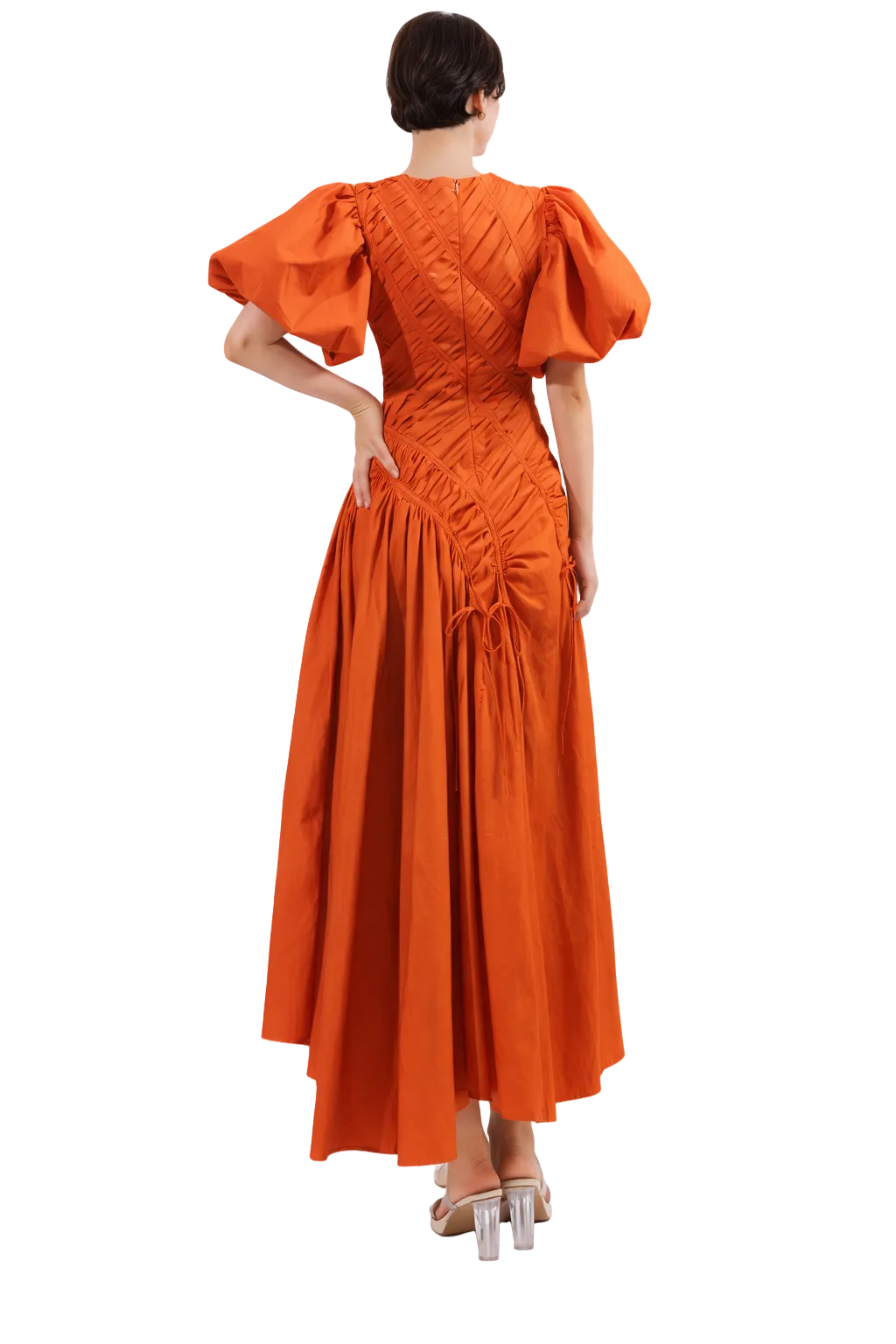 puff sleeve ruched maxi dress with crisscross bodice – FLARE