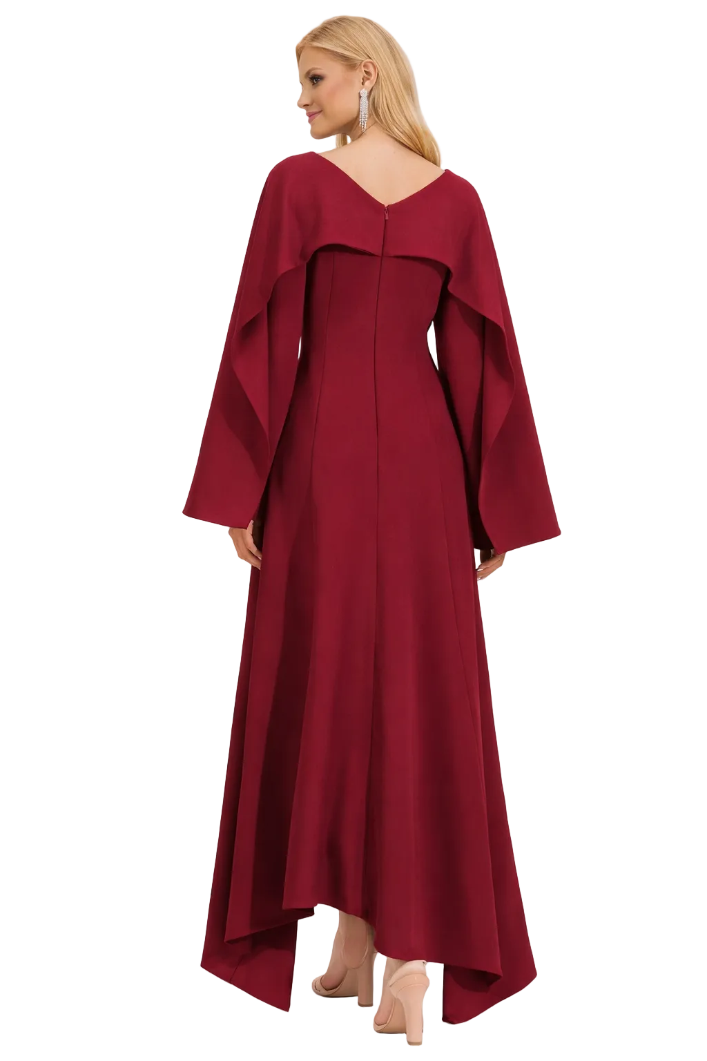 cape-style asymmetric midi dress with front slit – VEIL