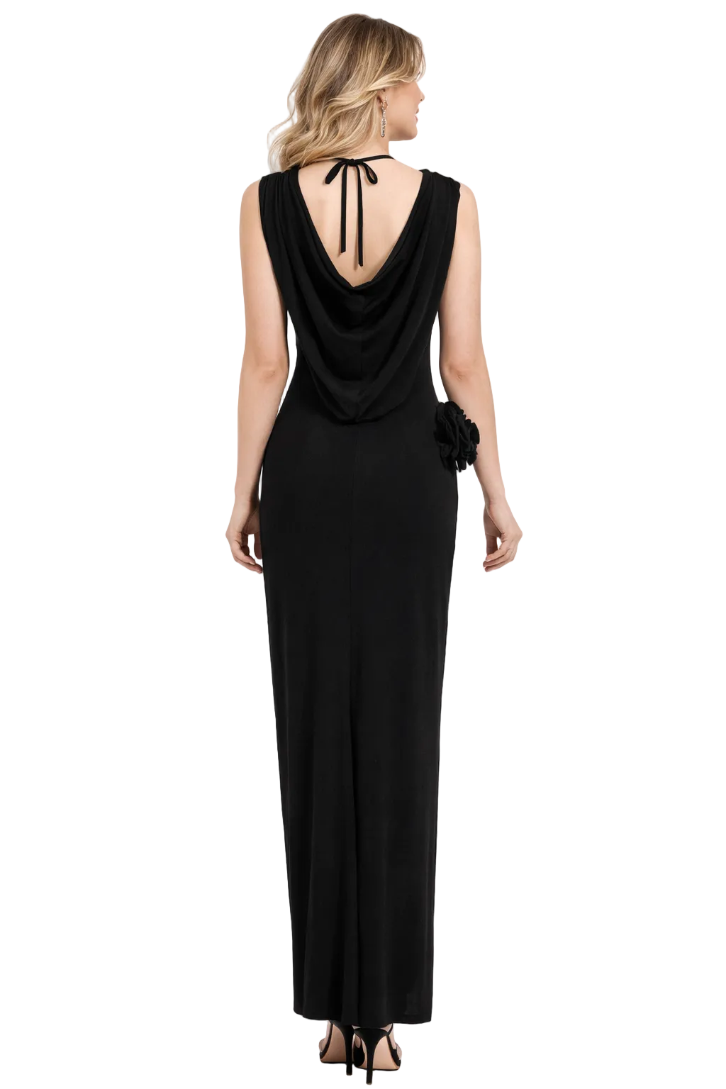 halter-neck ruched column dress with floral accent – NOIOM