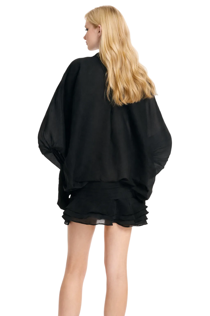 oversized bow-neck mini dress with layered ruffle hem – CHARM