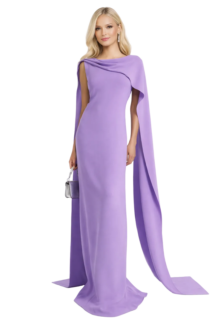 draped one-shoulder column gown with extended scarf cape – LAVER