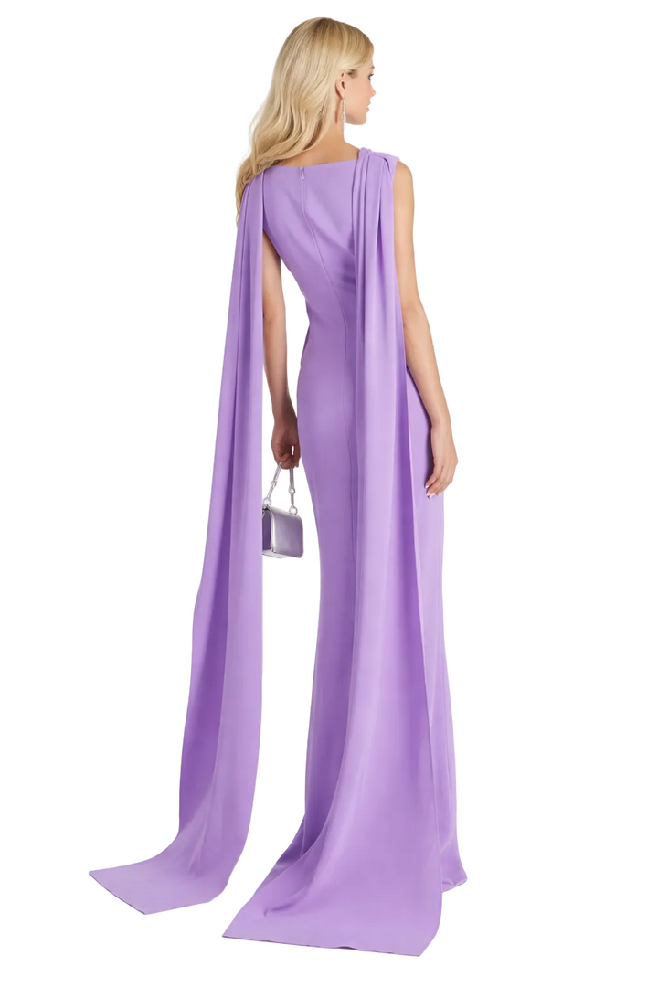 draped one-shoulder column gown with extended scarf cape – LAVER